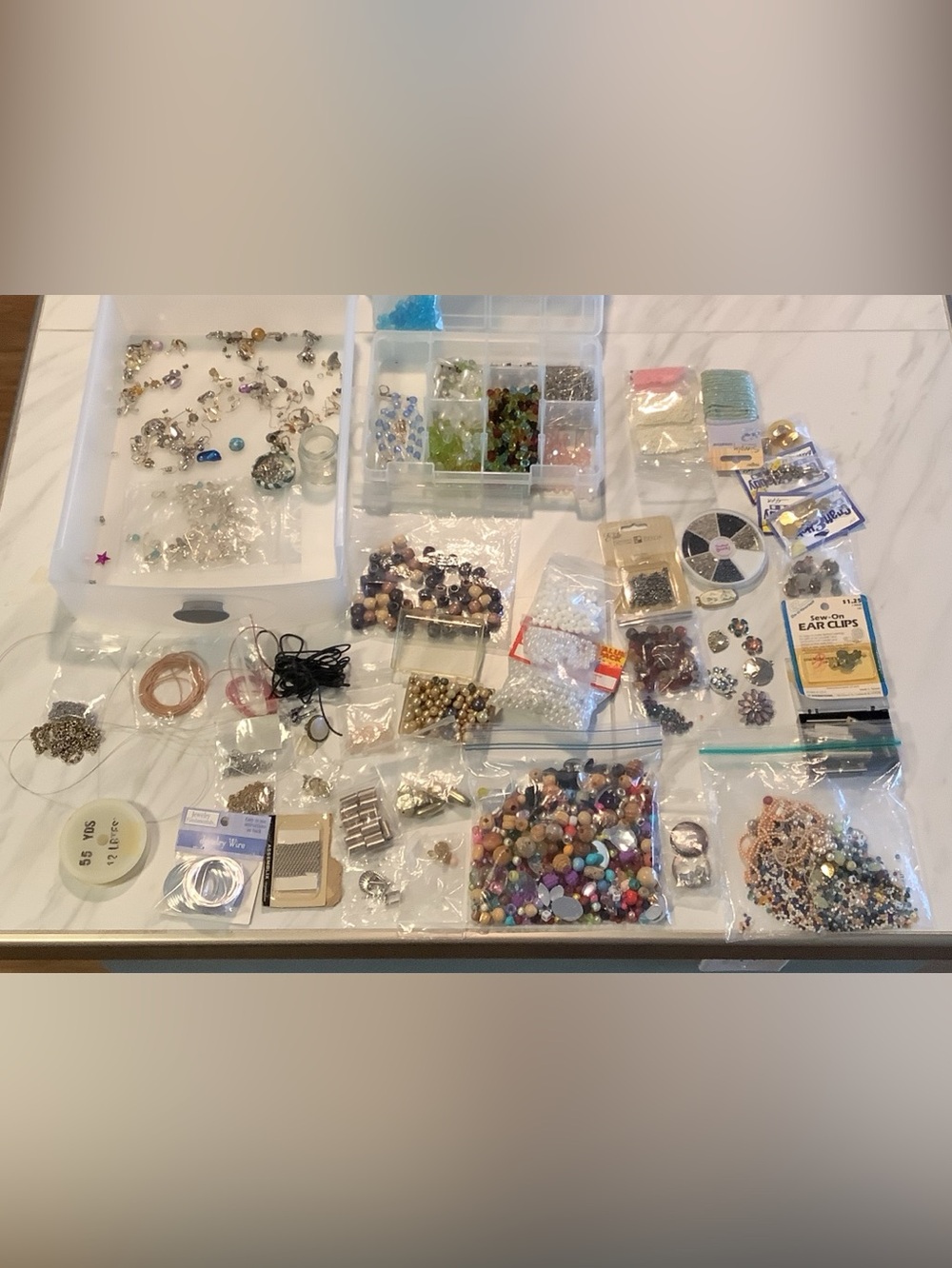 Mix Lot 3+ lbs VTG~New Glass~Plastic~Wood~Seed Beads & Various Types of Findings